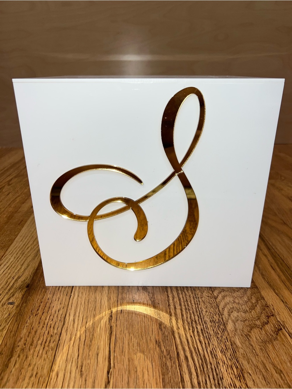 Gold & White Card Box with the letter “S”